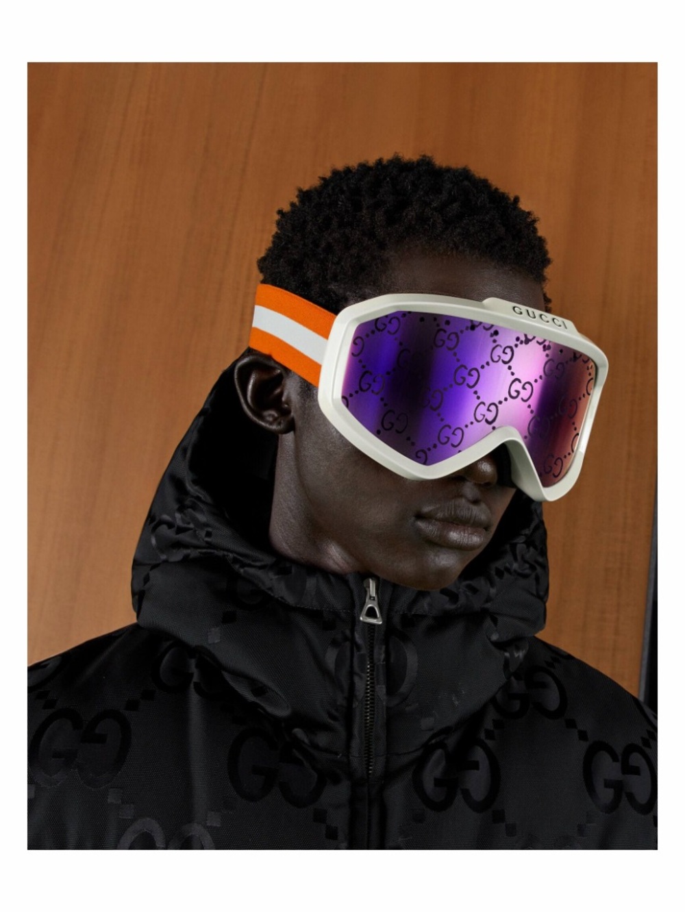 Gucci Cream Ski Oversized Frame Snow Goggles Unisex Orange Stripe Strap NWOT
